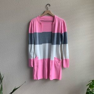 Soft Knit Color Block Striped Cardigan Sweater